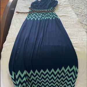 Strapless Rue 21 Medium navy blue with turquoise.